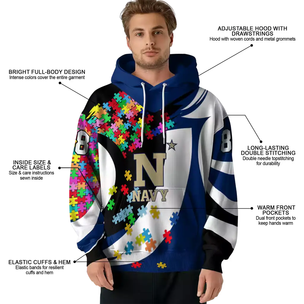personalized navy midshipmen puzzle pieces blue hoodie latest model personalized navy midshipmen puzzle pieces blue hoodie latest model
