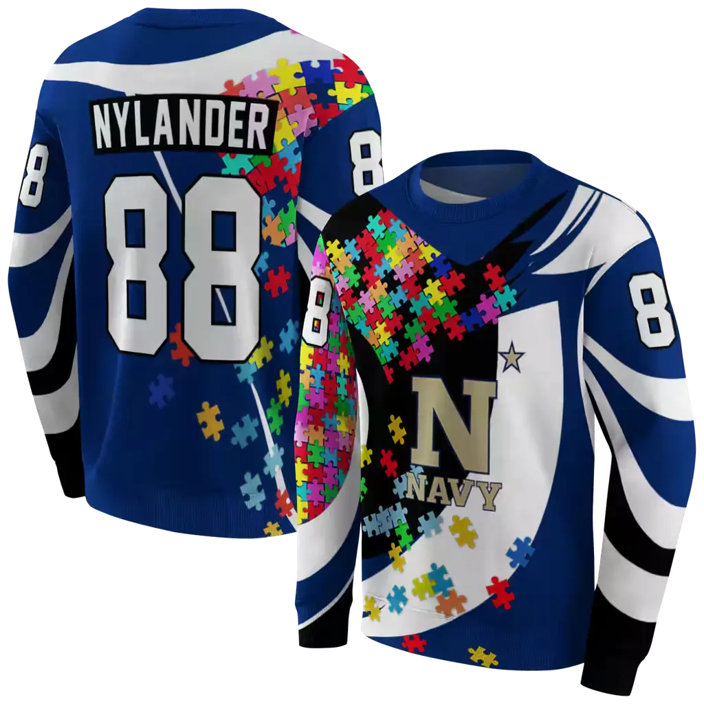 personalized navy midshipmen puzzle pieces blue hoodie premium grade personalized navy midshipmen puzzle pieces blue hoodie premium grade