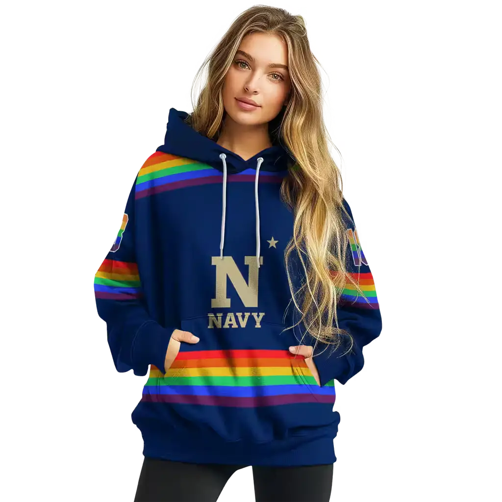 personalized navy midshipmen rainbow stripes blue hoodie high quality personalized navy midshipmen rainbow stripes blue hoodie high quality