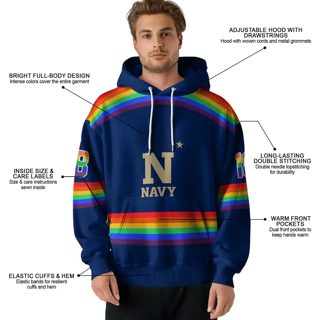 personalized navy midshipmen rainbow stripes blue hoodie latest model personalized navy midshipmen rainbow stripes blue hoodie latest model