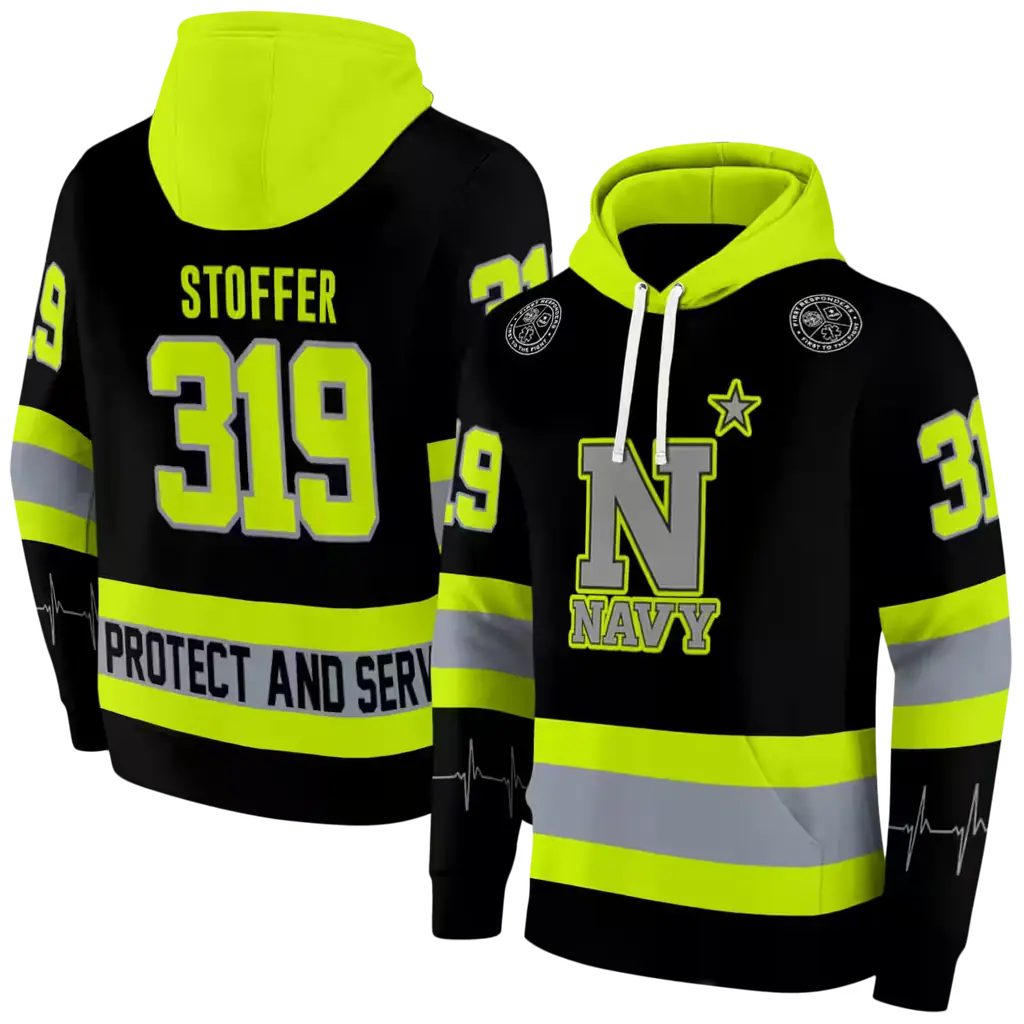 personalized navy midshipmen safety motif black neon green hoodie fashion forward personalized navy midshipmen safety motif black neon green hoodie fashion forward