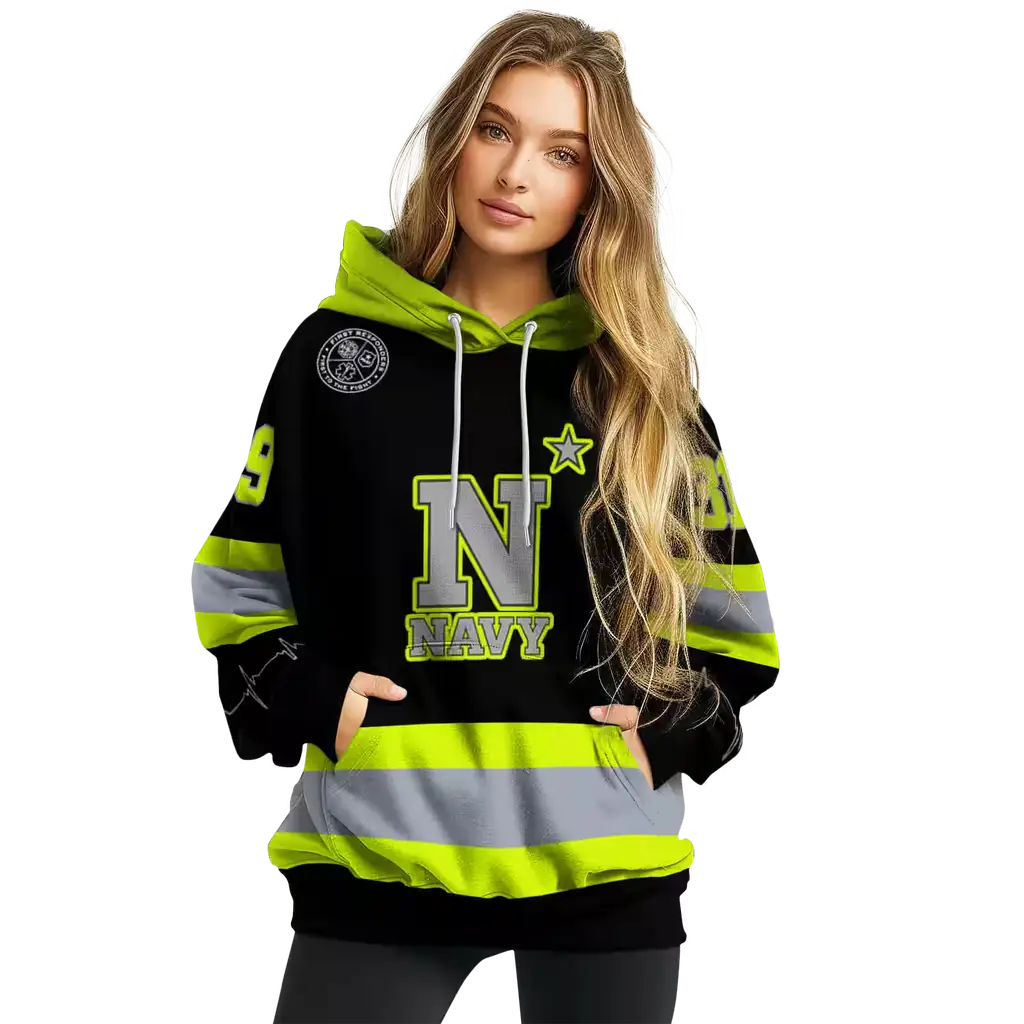 personalized navy midshipmen safety motif black neon green hoodie high quality personalized navy midshipmen safety motif black neon green hoodie high quality