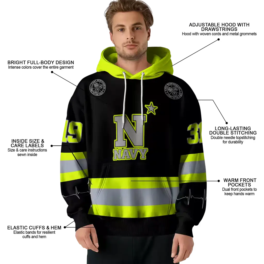 personalized navy midshipmen safety motif black neon green hoodie latest model personalized navy midshipmen safety motif black neon green hoodie latest model