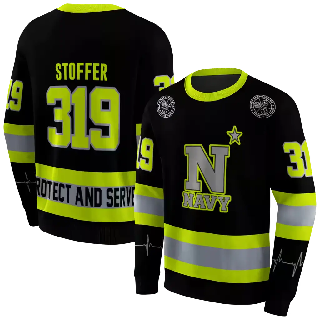 personalized navy midshipmen safety motif black neon green hoodie premium grade personalized navy midshipmen safety motif black neon green hoodie premium grade