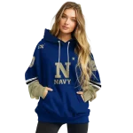 personalized navy midshipmen striped sleeves blue hoodie best selling