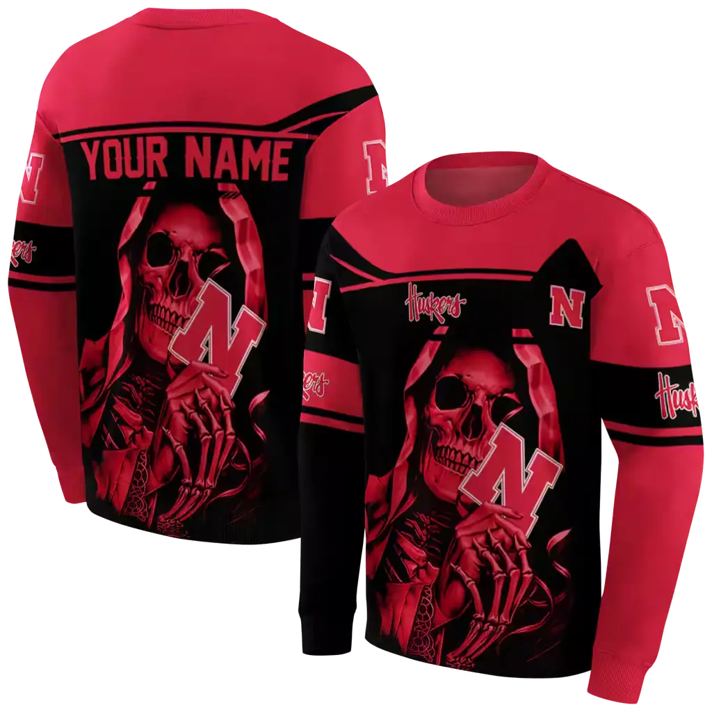 personalized nebraska cornhuskers grim reaper red black hoodie premium grade personalized nebraska cornhuskers grim reaper red black hoodie premium grade