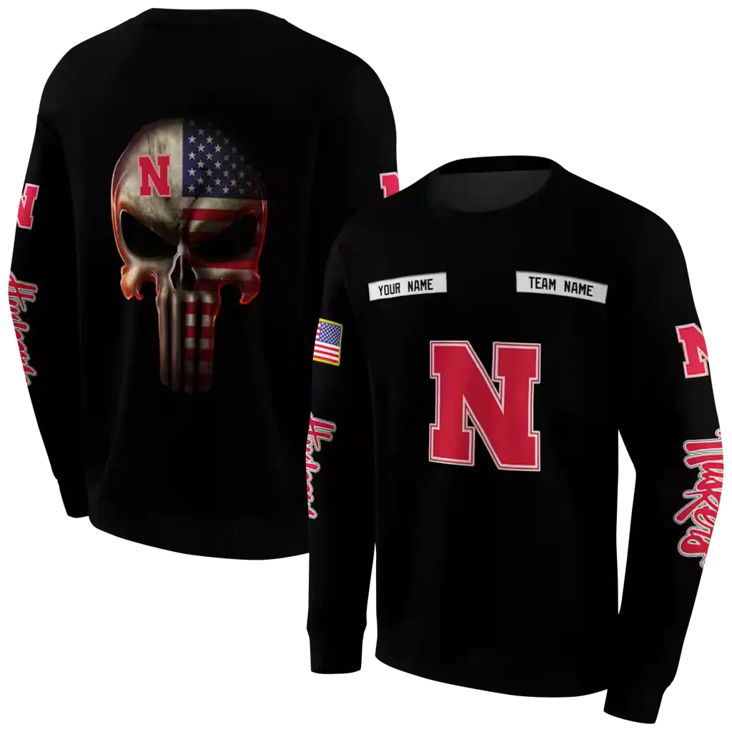 personalized nebraska cornhuskers punisher skull black hoodie premium grade personalized nebraska cornhuskers punisher skull black hoodie premium grade