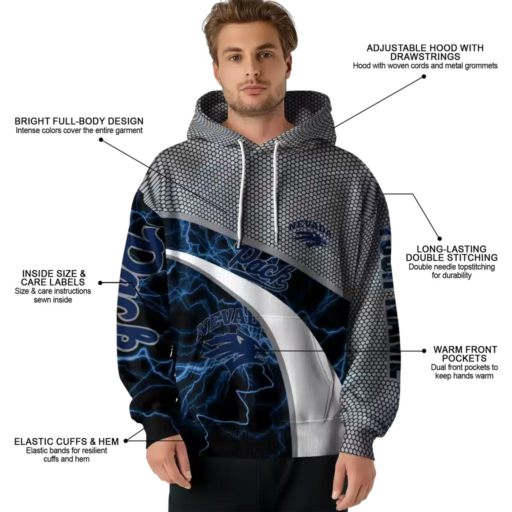 personalized nevada wolf pack hexagonal mesh blue black gray hoodie latest model personalized nevada wolf pack hexagonal mesh blue black gray hoodie latest model