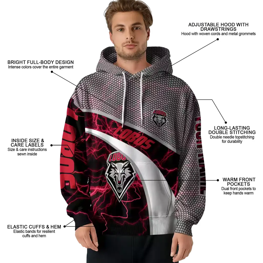 personalized new mexico lobos hexagonal mesh red black gray hoodie latest model personalized new mexico lobos hexagonal mesh red black gray hoodie latest model