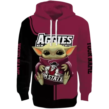personalized new mexico state aggies baby yoda crimson black hoodie best selling