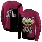 personalized new mexico state aggies baby yoda crimson black hoodie best selling