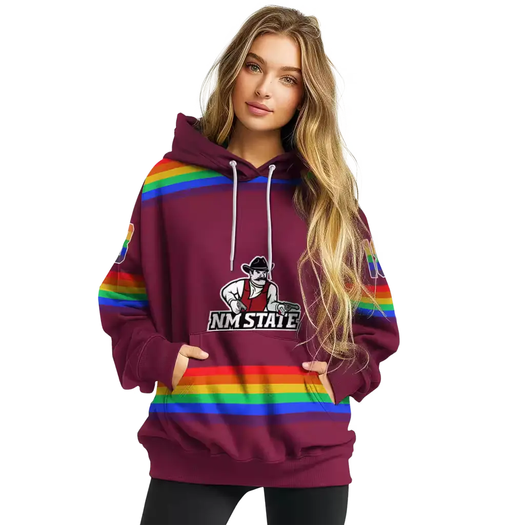 personalized new mexico state aggies rainbow stripes crimson hoodie high quality personalized new mexico state aggies rainbow stripes crimson hoodie high quality