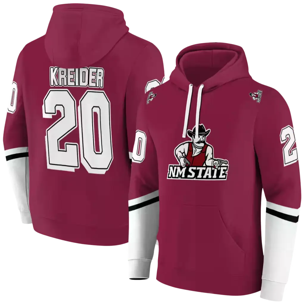 personalized new mexico state aggies striped sleeves crimson hoodie fashion forward personalized new mexico state aggies striped sleeves crimson hoodie fashion forward