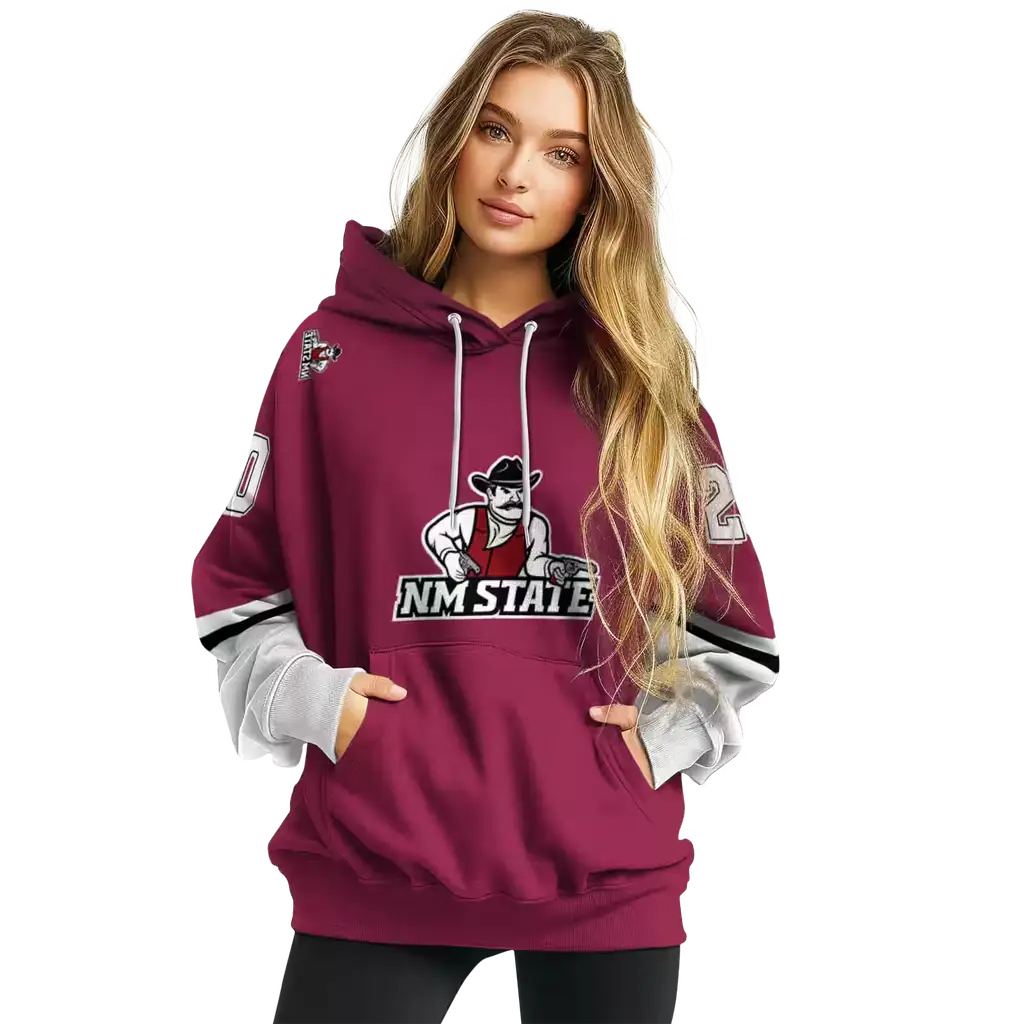personalized new mexico state aggies striped sleeves crimson hoodie high quality personalized new mexico state aggies striped sleeves crimson hoodie high quality