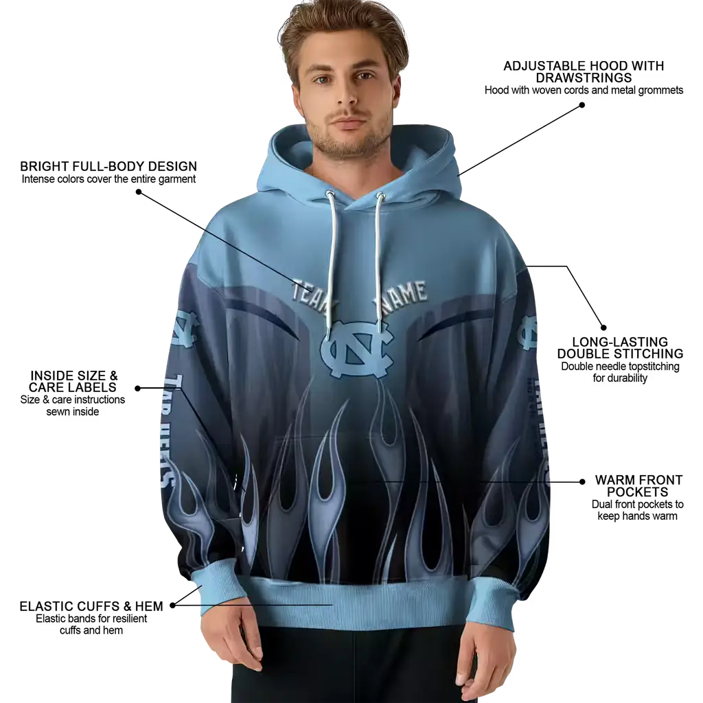 personalized north carolina tar heels flame design light blue hoodie latest model personalized north carolina tar heels flame design light blue hoodie latest model