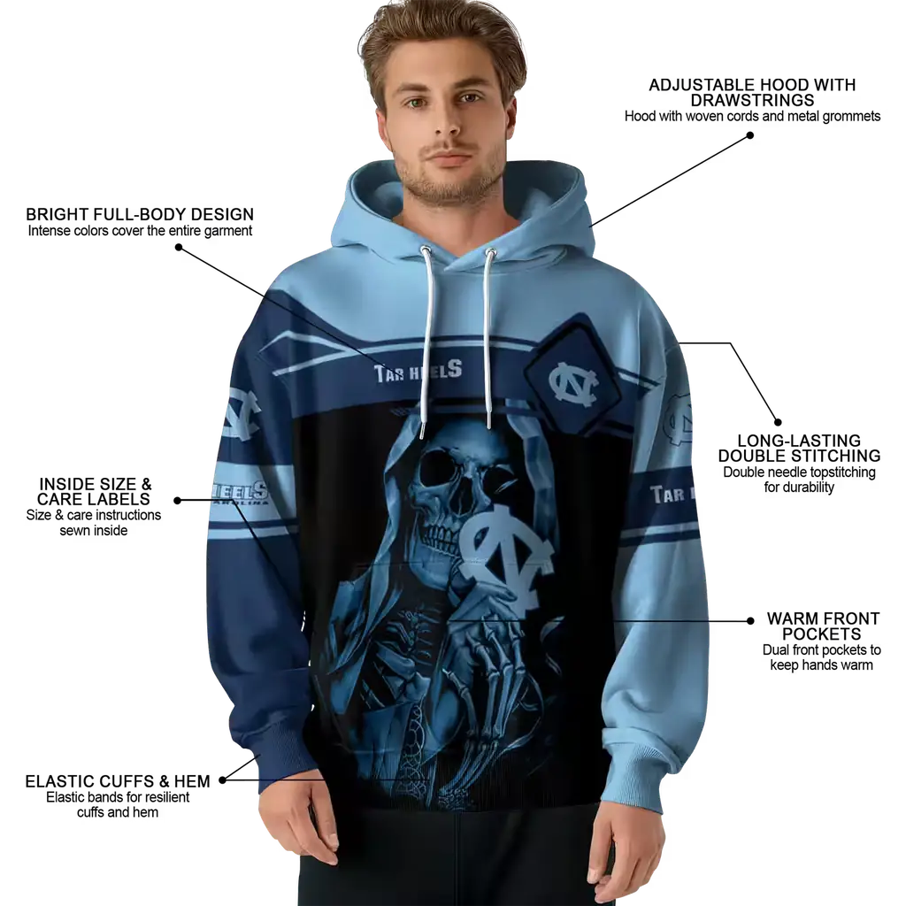 personalized north carolina tar heels grim reaper light blue black hoodie latest model personalized north carolina tar heels grim reaper light blue black hoodie latest model