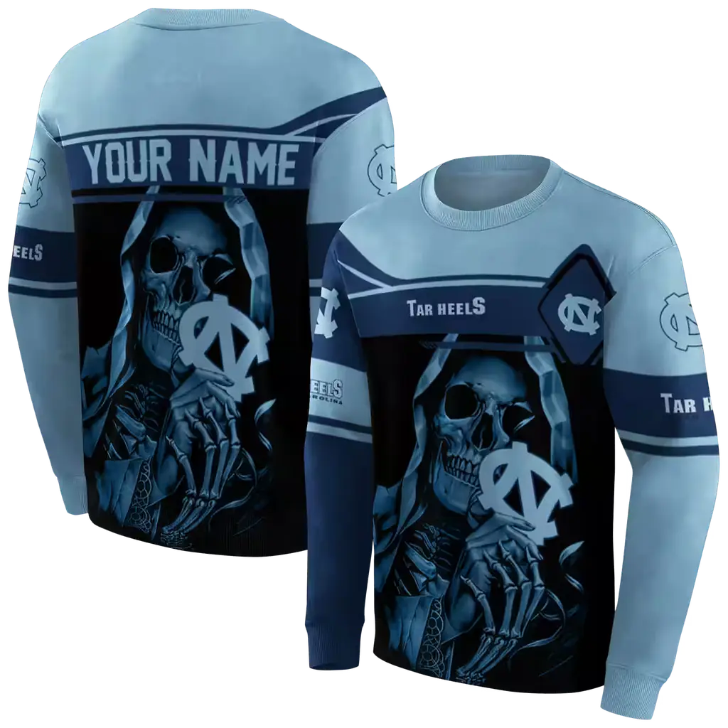 personalized north carolina tar heels grim reaper light blue black hoodie premium grade personalized north carolina tar heels grim reaper light blue black hoodie premium grade