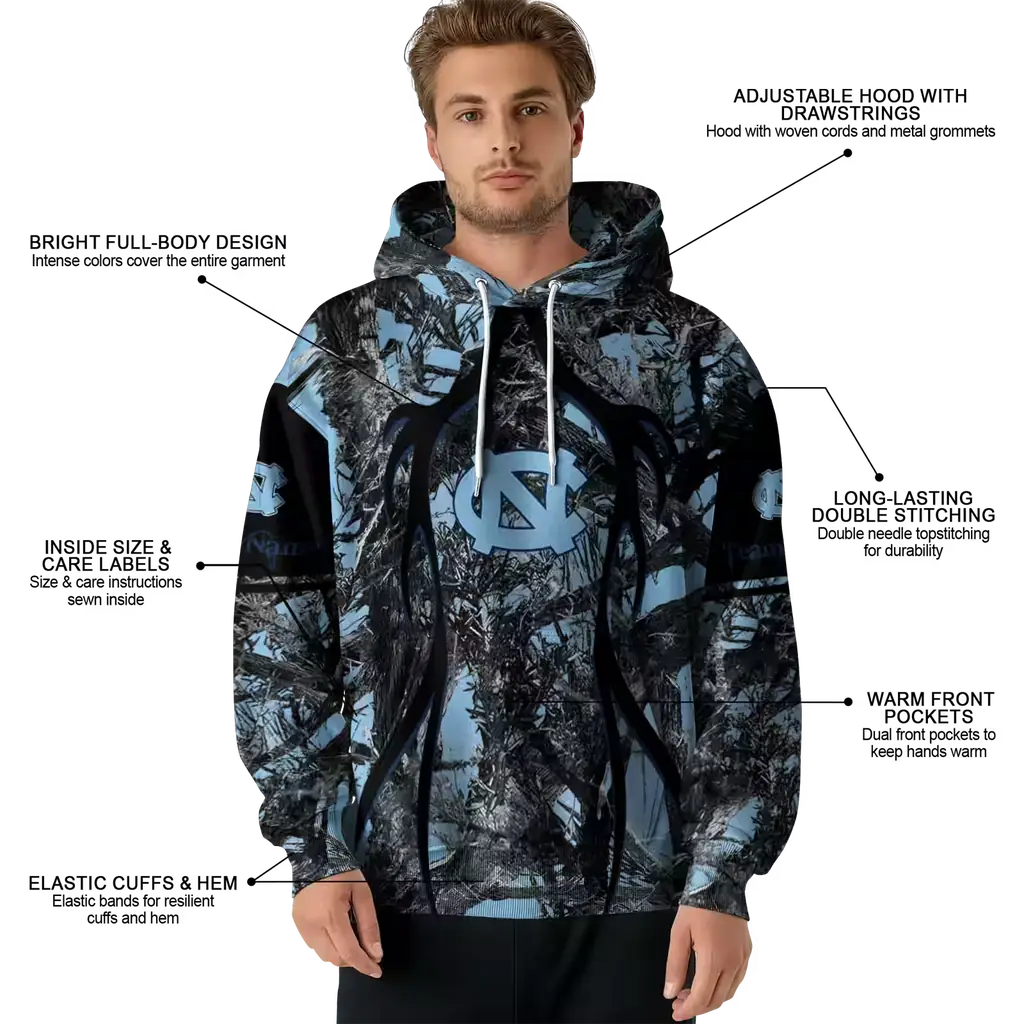 personalized north carolina tar heels hunting theme light blue black hoodie latest model personalized north carolina tar heels hunting theme light blue black hoodie latest model
