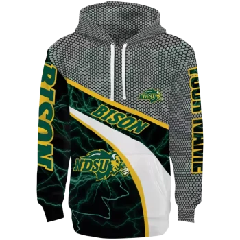 personalized north dakota state bison hexagonal mesh green black gray hoodie best selling