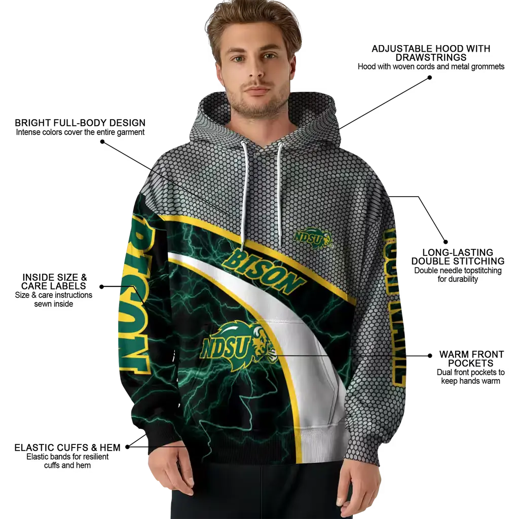 personalized north dakota state bison hexagonal mesh green black gray hoodie latest model personalized north dakota state bison hexagonal mesh green black gray hoodie latest model