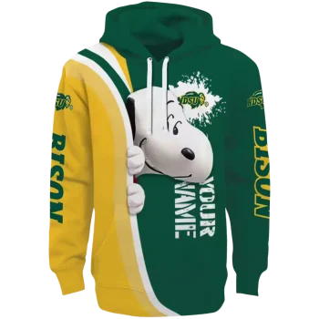 personalized north dakota state bison peeking snoopy green hoodie best selling