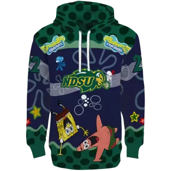 personalized north dakota state bison spongebob patrick star green navy hoodie best selling