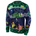 personalized north dakota state bison spongebob patrick star green navy hoodie best selling