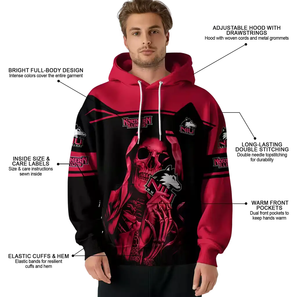personalized northern illinois huskies grim reaper red black hoodie latest model personalized northern illinois huskies grim reaper red black hoodie latest model