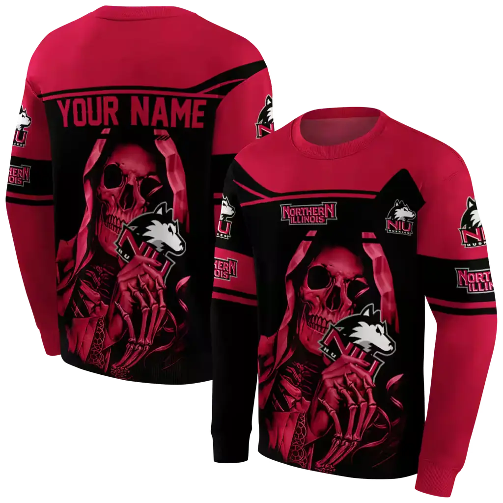 personalized northern illinois huskies grim reaper red black hoodie premium grade personalized northern illinois huskies grim reaper red black hoodie premium grade