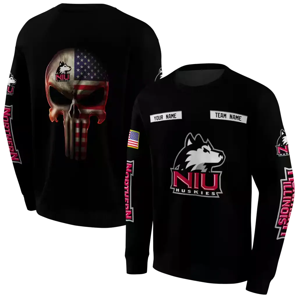 personalized northern illinois huskies punisher skull black hoodie premium grade personalized northern illinois huskies punisher skull black hoodie premium grade