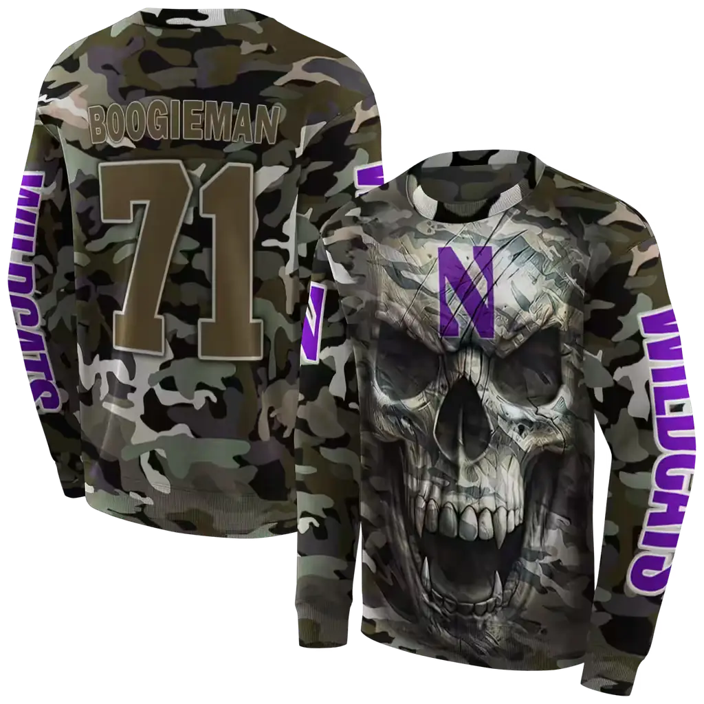 personalized northwestern wildcats camo skull hoodie premium grade personalized northwestern wildcats camo skull hoodie premium grade