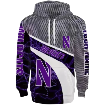 personalized northwestern wildcats hexagonal mesh purple black gray hoodie best selling