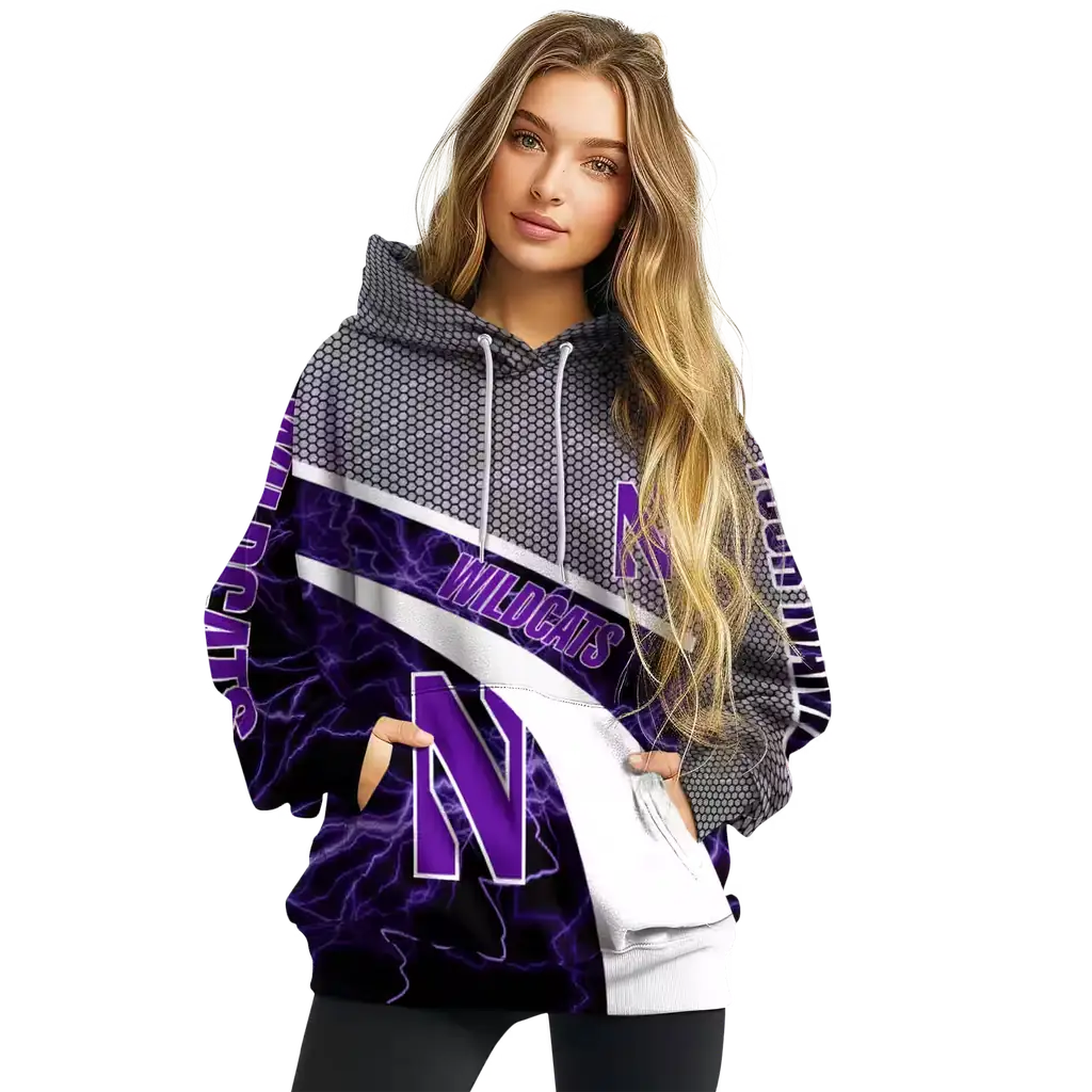 personalized northwestern wildcats hexagonal mesh purple black gray hoodie high quality personalized northwestern wildcats hexagonal mesh purple black gray hoodie high quality