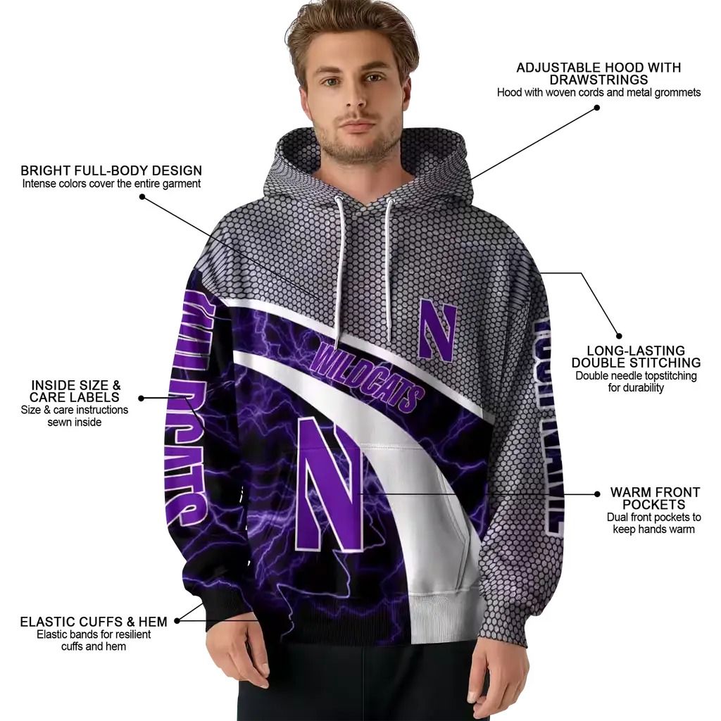 personalized northwestern wildcats hexagonal mesh purple black gray hoodie latest model personalized northwestern wildcats hexagonal mesh purple black gray hoodie latest model