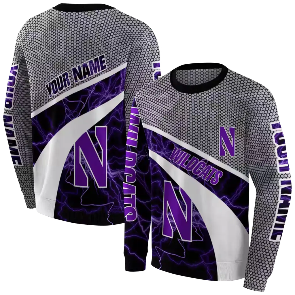 personalized northwestern wildcats hexagonal mesh purple black gray hoodie premium grade personalized northwestern wildcats hexagonal mesh purple black gray hoodie premium grade