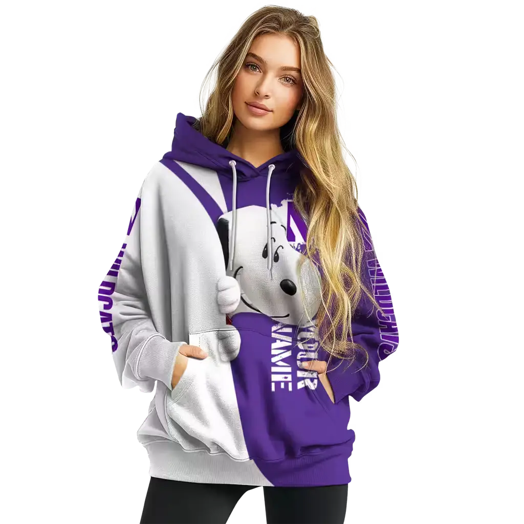 personalized northwestern wildcats peeking snoopy purple hoodie high quality personalized northwestern wildcats peeking snoopy purple hoodie high quality