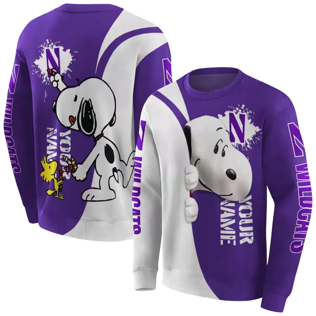 personalized northwestern wildcats peeking snoopy purple hoodie premium grade personalized northwestern wildcats peeking snoopy purple hoodie premium grade