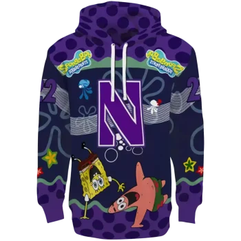 personalized northwestern wildcats spongebob patrick star purple navy hoodie best selling