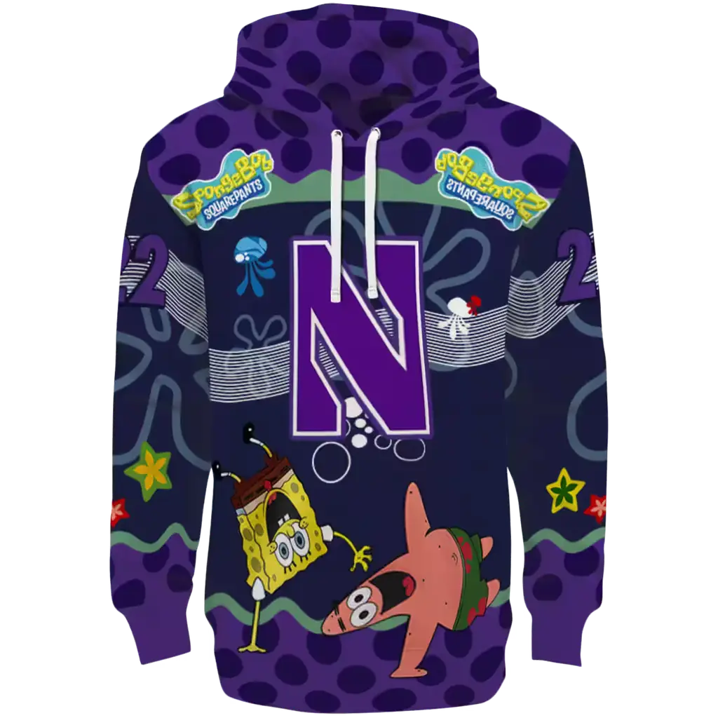 personalized northwestern wildcats spongebob patrick star purple navy hoodie best selling personalized northwestern wildcats spongebob patrick star purple navy hoodie best selling