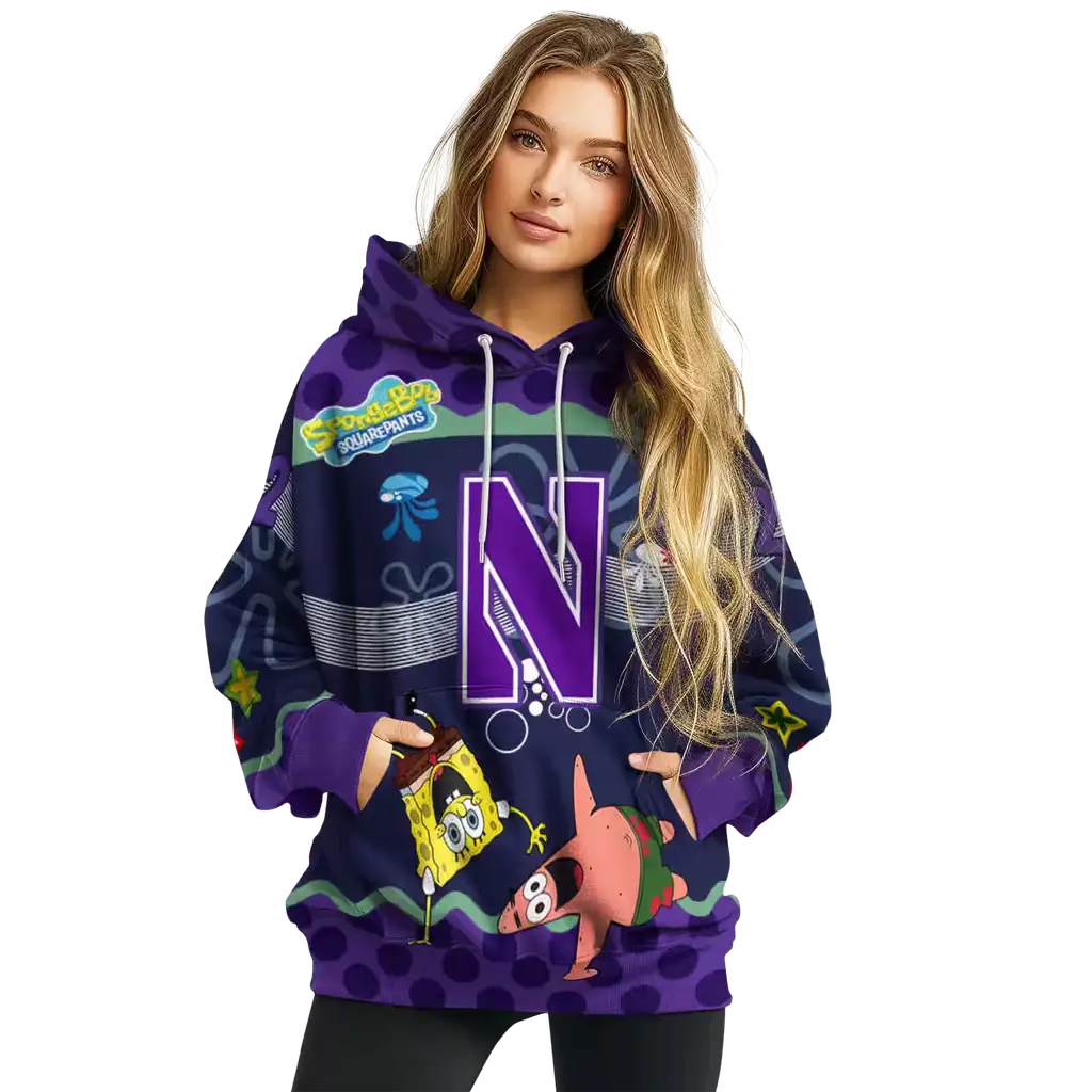 personalized northwestern wildcats spongebob patrick star purple navy hoodie high quality personalized northwestern wildcats spongebob patrick star purple navy hoodie high quality