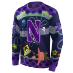 personalized northwestern wildcats spongebob patrick star purple navy hoodie best selling