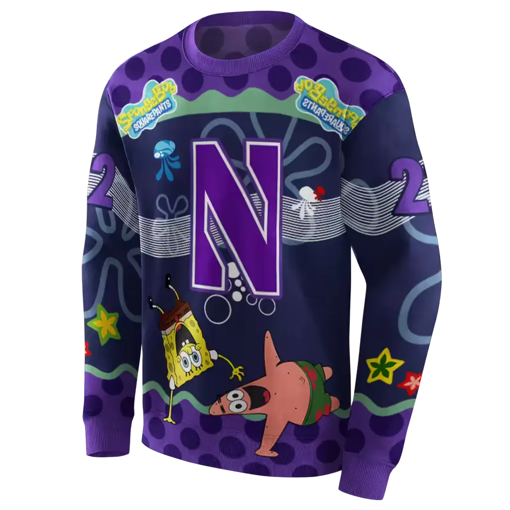 personalized northwestern wildcats spongebob patrick star purple navy hoodie new arrival personalized northwestern wildcats spongebob patrick star purple navy hoodie new arrival