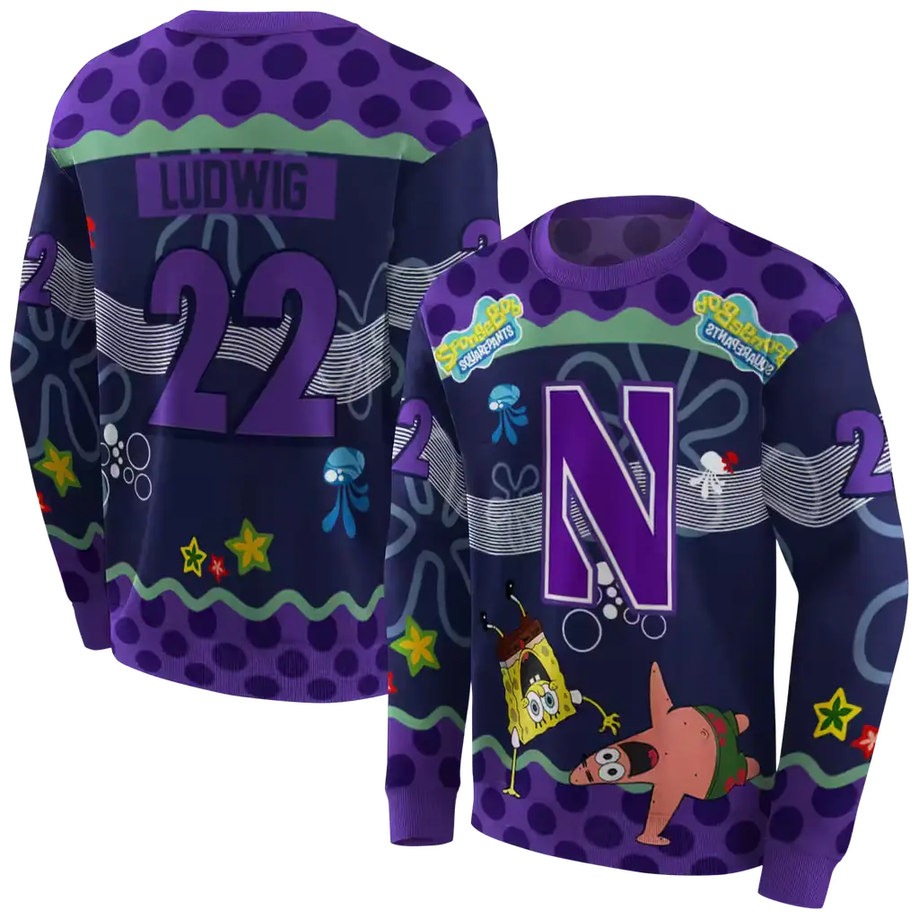 personalized northwestern wildcats spongebob patrick star purple navy hoodie premium grade personalized northwestern wildcats spongebob patrick star purple navy hoodie premium grade