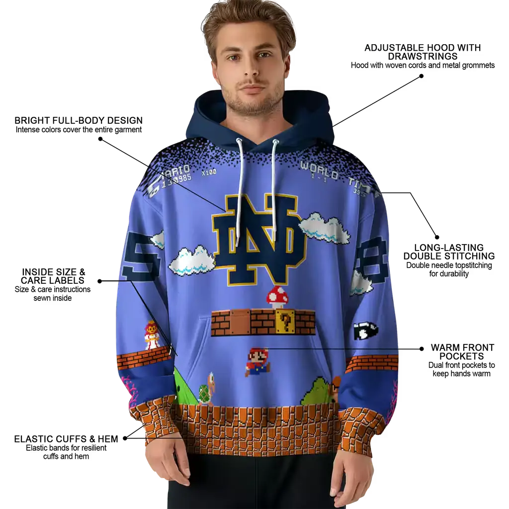 personalized notre dame fighting irish mario blue black hoodie latest model personalized notre dame fighting irish mario blue black hoodie latest model