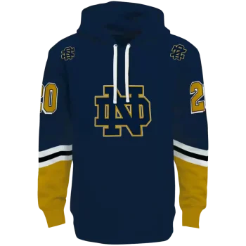 personalized notre dame fighting irish striped sleeves navy hoodie best selling