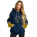 personalized notre dame fighting irish striped sleeves navy hoodie best selling