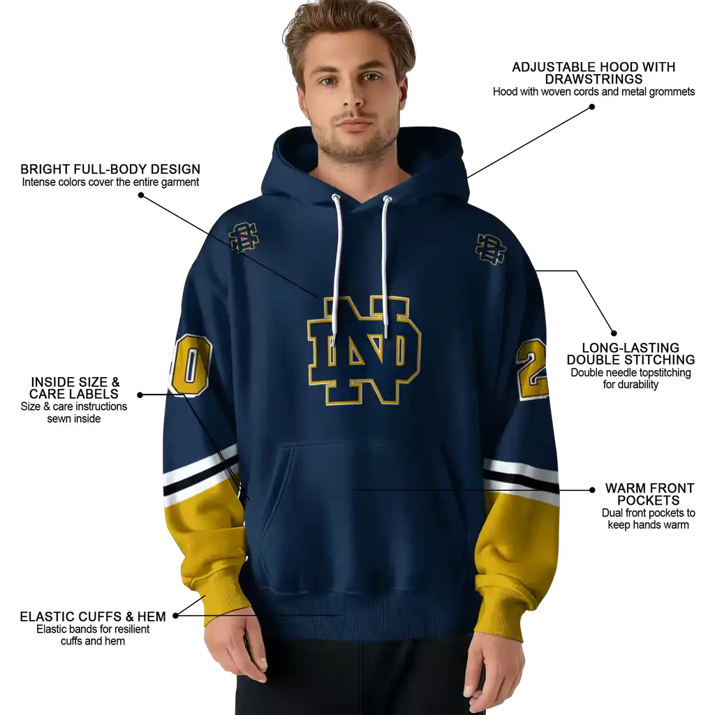 personalized notre dame fighting irish striped sleeves navy hoodie latest model personalized notre dame fighting irish striped sleeves navy hoodie latest model