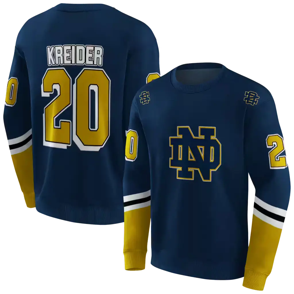 personalized notre dame fighting irish striped sleeves navy hoodie premium grade personalized notre dame fighting irish striped sleeves navy hoodie premium grade