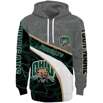 personalized ohio bobcats hexagonal mesh green black gray hoodie best selling