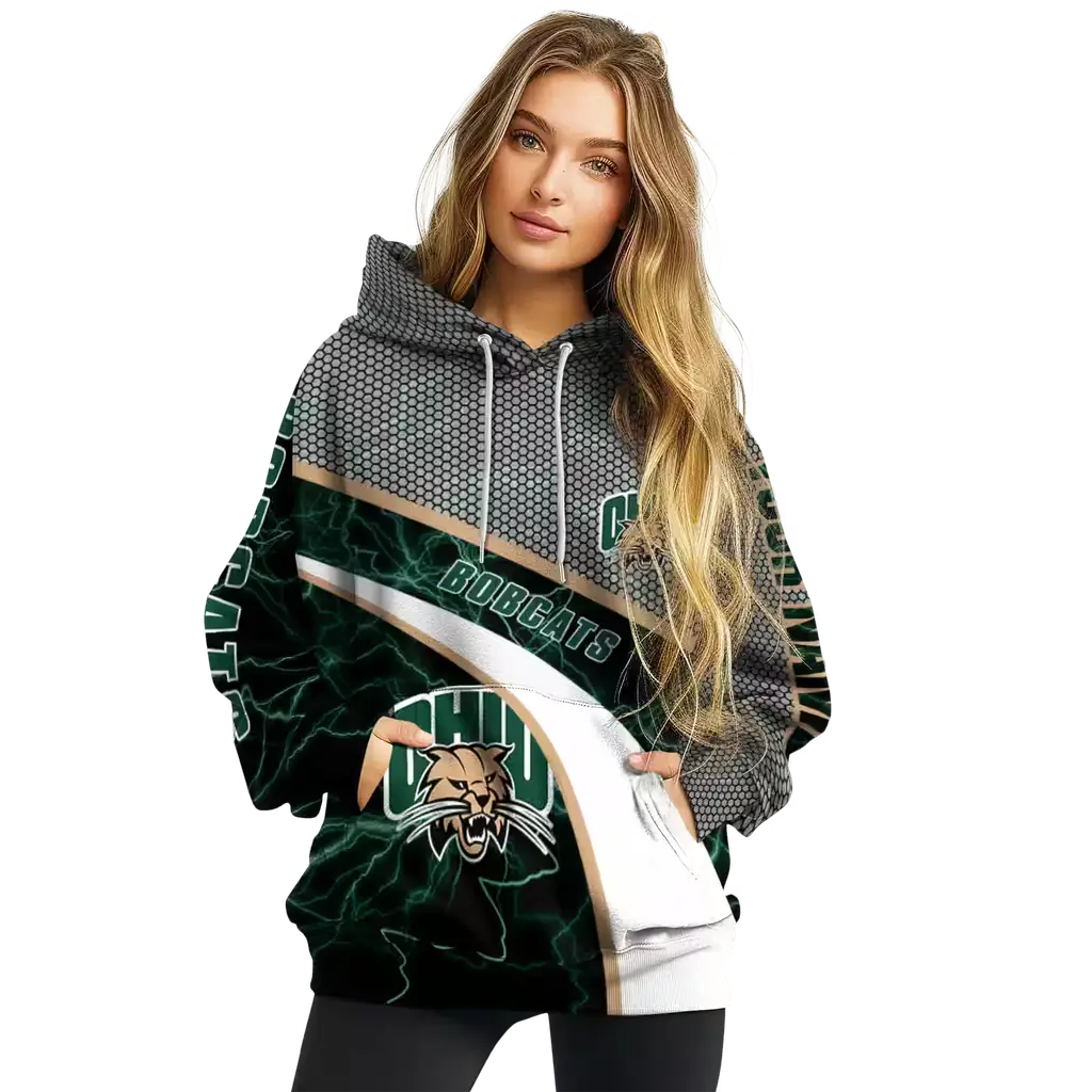 personalized ohio bobcats hexagonal mesh green black gray hoodie high quality personalized ohio bobcats hexagonal mesh green black gray hoodie high quality